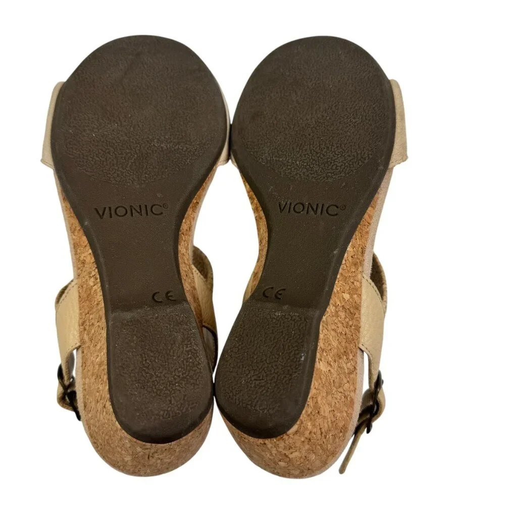 Vionic Kaytie Natural Raffia/Woven Cork Wedge Comfort Sandals Women's Size 7